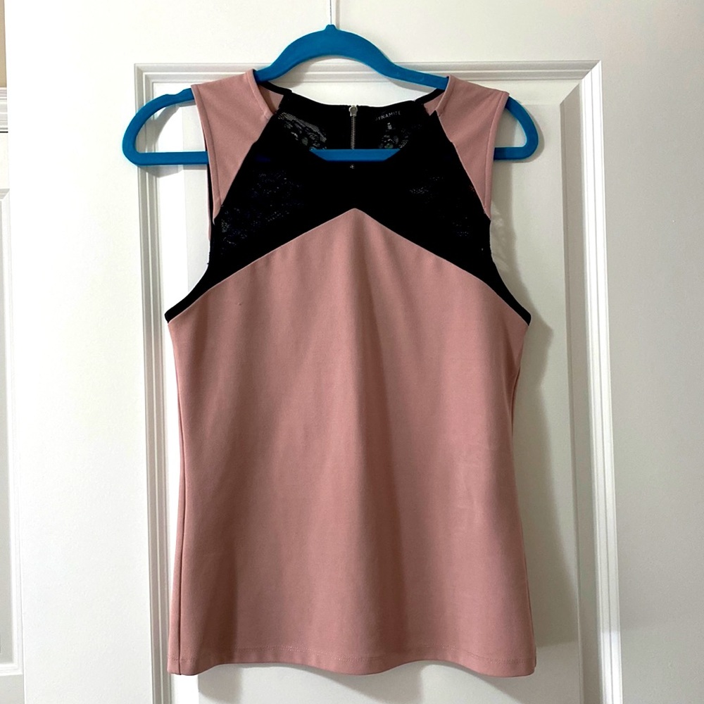 Light Pink Sleeveless Blouse with Lace Detail